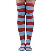 CICEYET Girl's Blue and Red Striped Socks Long Knee Striped High Stockings Thing 1 Halloween Costume Accessories