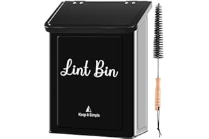 SUBEKYU Metal Magnetic Lint Bin for Laundry Room, Wall Mounted Lint Box Holder Trash Can with Lid for Dryer, Black