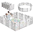 Baby Playpen, Dripex Foldable Playpen for Babies and Toddlers, Custom Shape Baby Fence, Safety Play Yard with Gate, Portable Play Area for Indoor or Outdoor, Grey White, 18 Panel