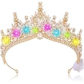 Brishow Light Up Fantasy Rhinestone Gold Crowns,Bridal Wedding Tiaras,Queen Headpiece Jewelry for Women