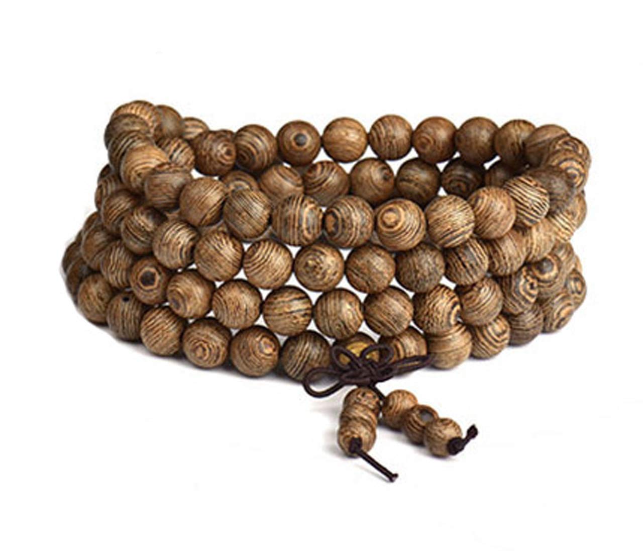 8mm*108pcs Wood Bracelet Wrist Link Necklace Chain Tibetan Buddhist Sandalwood Bead Prayer Buddha Mala Chinese Knot (brown) โ image 1