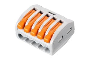 GKEEMARS 50 Pcs Lever Wire Connector 222-415, Compact Splicing Connectors for Solid Stranded Flexible Wires (5 Conductor-Orange)