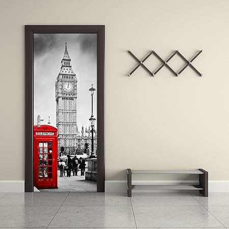 Gpfdm 3d Porte Autocollant British Big Ben Art Mural Peintures Murales Auto Adhesif Fond D Ecran Affiche Chambre Porte Renovation Stickers Muraux Impermeable Amazon Fr Cuisine Maison