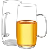 GURUDAR Glass Tea Cups Set of 2-13.5 Oz Clear Borosilicate Teacups with Handle Tea Glasses for Hot/Cold Dishwasher & Microwave Safe Large Coffee Mugs for Cappuccino Latte Juice Espresso Milk
