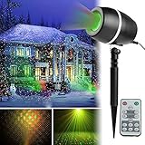 Holiday Laser Lights Projector, Popstar Waterproof LED Red and Green Star Motion Fairy Shower Magic Projection Lighting Slide Show for Outside House Holidays Xmas Decoration(Star)