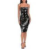 HDE Women's Latex Midi Bodycon Dress Vinyl Faux Leather Sexy Balconette Dresses