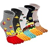 Hellomamma Women's Toe Sock Cute Cat Dog Ankle Sock Cotton Athletic Running Five Finger Socks for Girls