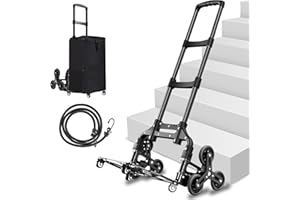 Stair Climbing Cart, LAKEEN 220 Lbs Capacity Foldable Hand Truck with Stair Climbing Wheels Telescoping Handle and Elastic Ropes, Stair Climber Dolly Cart for Shopping, Moving & Office Use