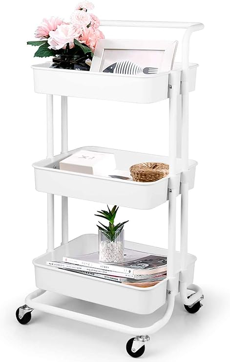Amazon Zhike 3段 キッチン収納ワゴン キャスター付き 全体耐荷重60kg キッチンカート スリム 移動式 隙間収納 ホワイト キッチンワゴン 収納カート オンライン通販