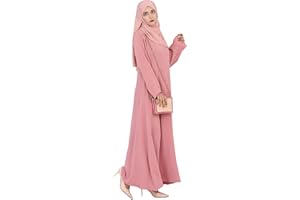 Zofocy Solid Color Women Abaya Modest Muslim Prayer Robe Long Sleeve Dubai Maxi Dress Islamic Lightweight Dress