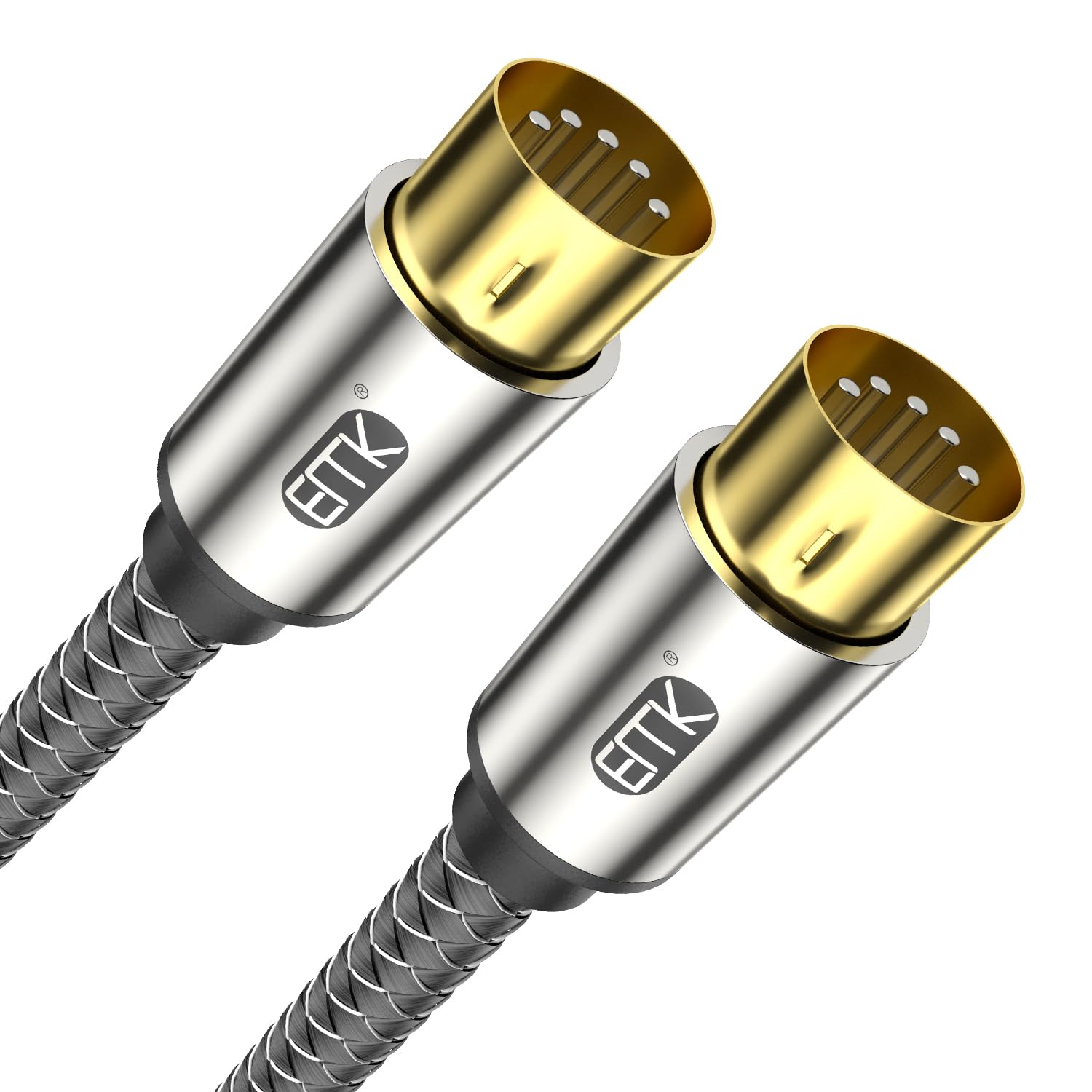 EMK Premium 5-Pin MIDI Cable (1 PCS, 4Ft/1.2M) - Nylon Braided Durable MIDI to MIDI Cord for Keyboard, Synthesizer, Guitar Pedal, Sampler, Audio Interface, Mixer - Gold-Plated Connectors