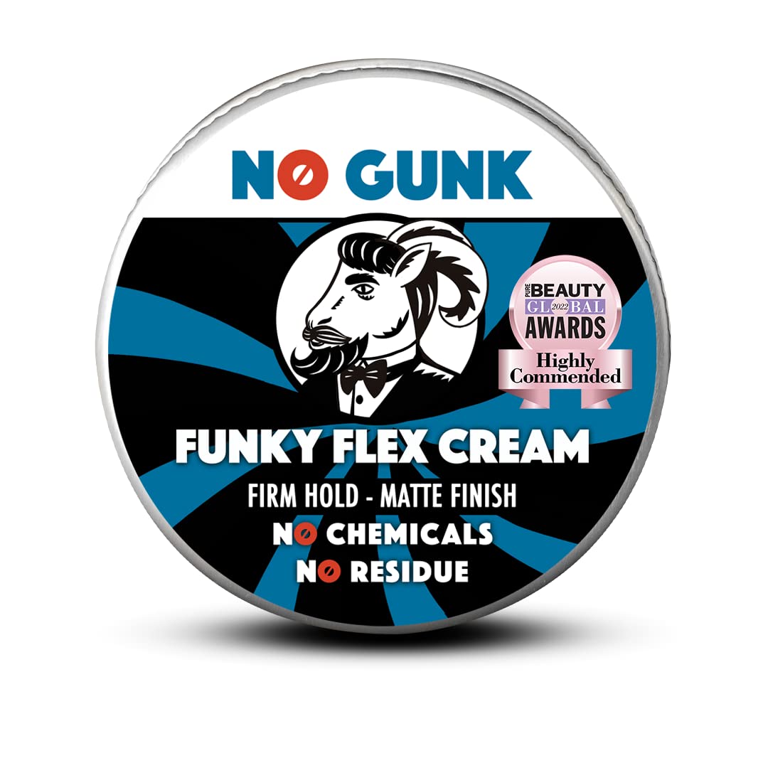NO GUNK 100% Natural Hair Styling Cream For Men - Firm Hold - Matte Finish - Natural & Organic Ingredients - Funky Flex Cream (Original, 50g)