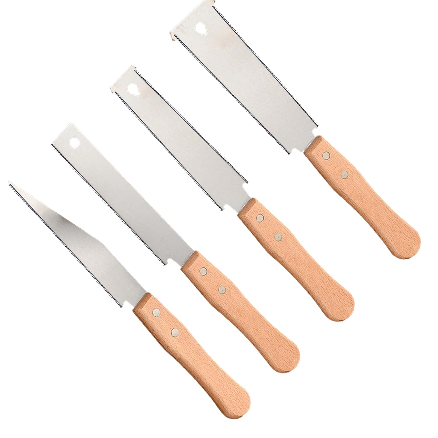 Fychuo 4 Pack Japanese Hand Saw Set - Sharp, Flat, Large & Small Double-Sided Saws - 31cm (12 inches) - Woodworking Tools - Silver