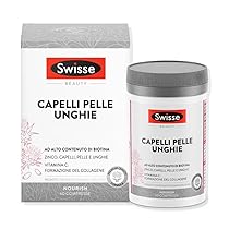 SWISSE Capelli Pelle Unghie – Integratori per Capelli, Pelle e Unghie con Vitamina C Biotina Cardo Mariano, 60 Compresse – Zinco Integratore Capelli, Formazione Collagene e Unghie Sane – Made in Italy