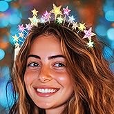Aceorna Light Up Stars Halo Crowns LED Rhinestones Halo Headbands Glowing Pearl Star Hairbands Glitter Rave Hair Accessories for Women (Gold 1, One Size)