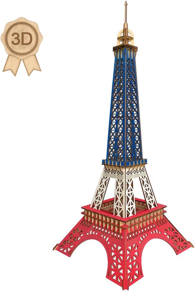 3D Wooden Puzzles Laser Engraving DIY Safe Assembly Constructor Kit Toy for Teens and Adults (F2 Eiffel Tower)
