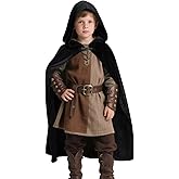 Renaissance Hooded Cape Witch Cloak Medieval for Boys Kids Halloween Costume