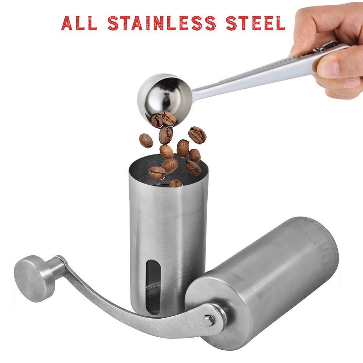 Manual Coffee Bean Grinder By Homiry: Best Portable, Easily Adjustable, Conical Burr Mill for Precision Brewing, Spice and Herbs, Hand Crank Stainless Steel-Free Pouch Bag, Cleaning Brush & Scoop