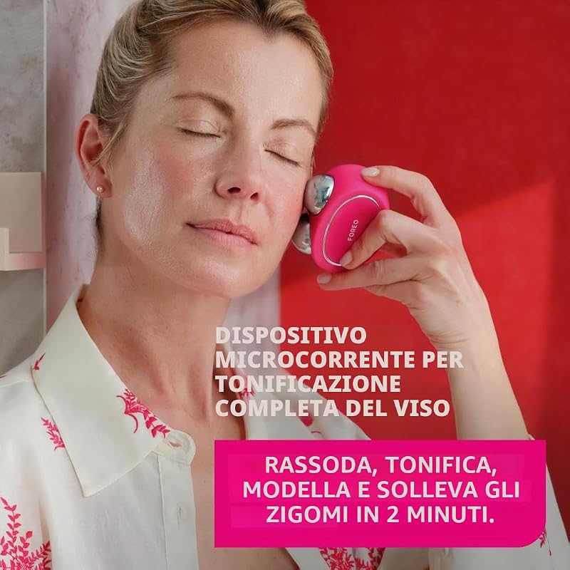 Bear, Massaggiatore Viso Antirughe Smart con Microcorrente, per Rughe Della Fronte e Doppio Mento, Ginnastica Facciale, Lifting Viso Non invasivo, Anti-età, Sicuro e indolore, Fuchsia