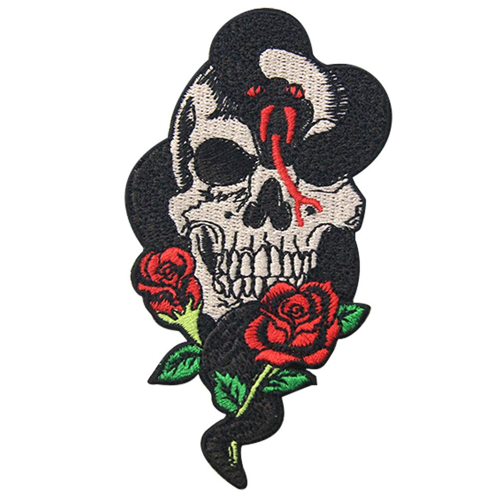 Snake Rose and Skull Patch Embroidered Badge Iron On Sew On Emblem