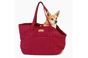 RuffLife Cozy Plush Pet Carrier Purse - Secure Harness Clip, Lightweight Tote Design for Small Dogs and Puppies (Red)