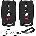 INFIPAR 2pcs Compatible with Hyundai Genesis G70 G80 G90 Smart 4 Buttons Black Key Fob Cover Case Key Chain Protector Keyless Remote Holder SY5HIFGEO4