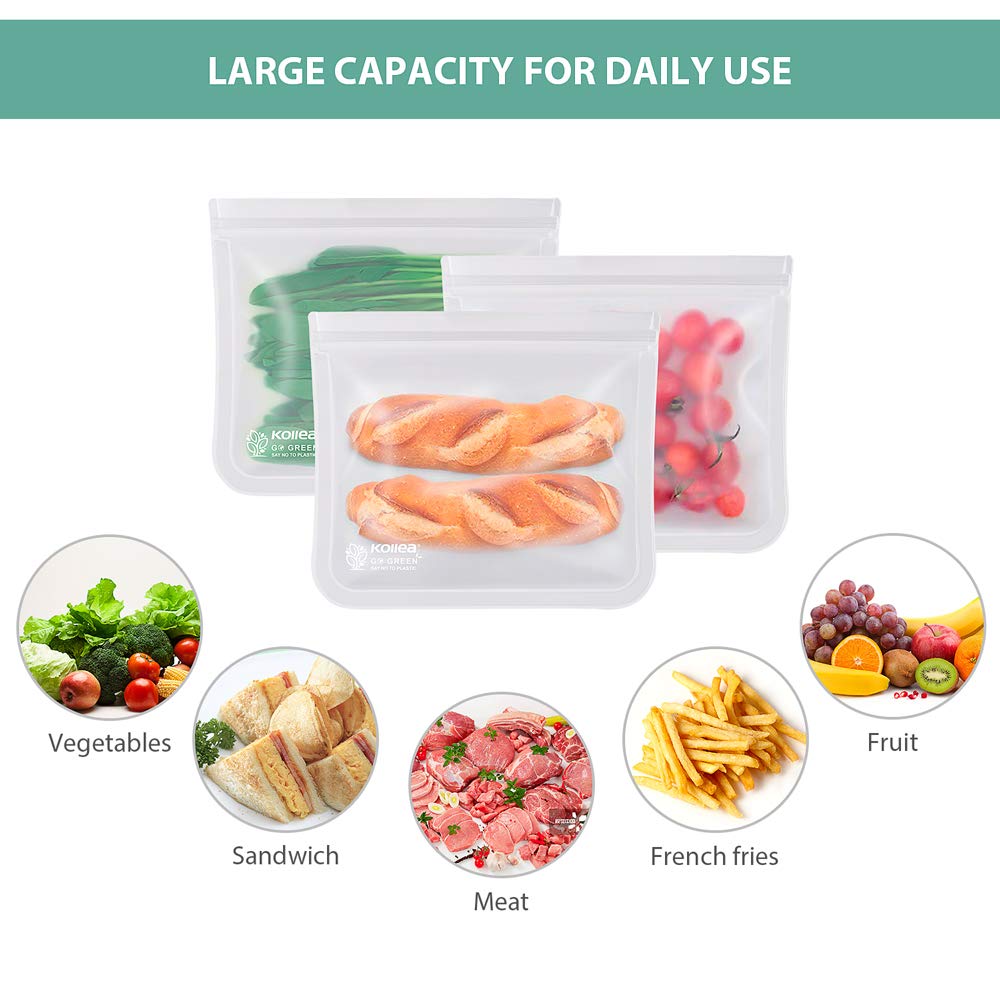 Reusable Sandwich Bags, Kollea 12 Pack Freezer Ziplock Bags (6 Reusable Sandwich Bags & 6 Reusable Snack Bags), Extra Thick BPA Free Lunch Bags Leakproof Storage Bags for Food & Home Organization