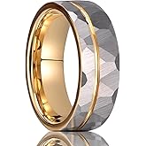 Concept Knight Tungsten Carbide Rings for Men Women 8mm Grey Golden/Black Blue Hammered Men's Engagement Wedding bands inlaid Groove Matte Brushed