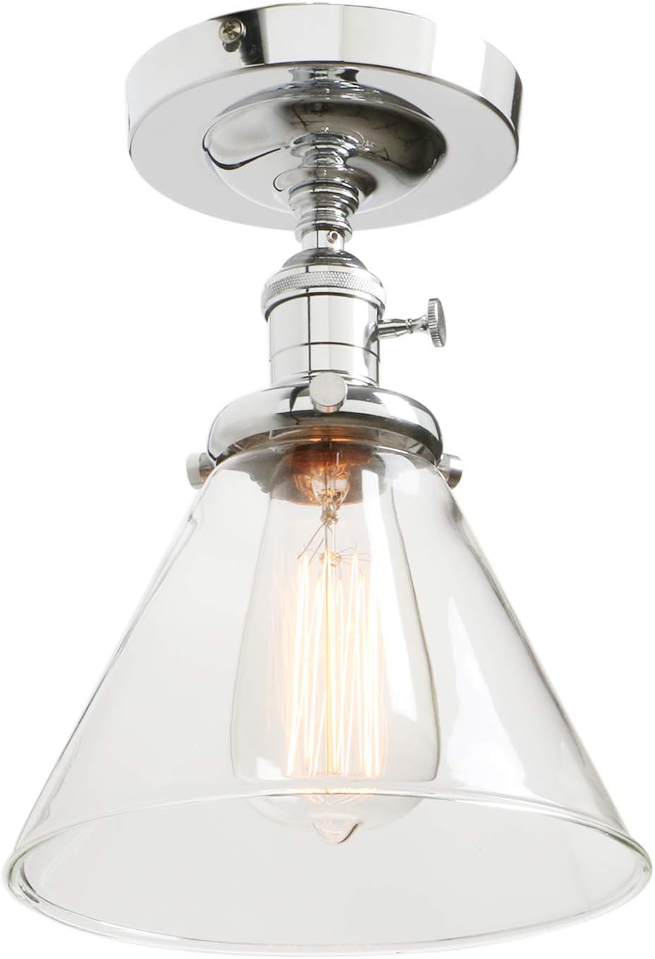 Phansthy Industrial Ceiling Light Fixtures with Switch, Funnel Clear Glass Hallway Lighting Close to Ceiling E27 Base