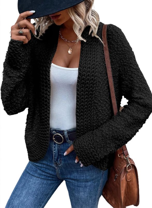 Photo 1 of Dokotoo Womens Winter Autumn Fashion Open Front Cardigans Sweaters for Women Long Sleeve Soft Chunky Knitted Casual Cardigans Outwears Jackets Coats Early Fall Fashion Winter Black Large
