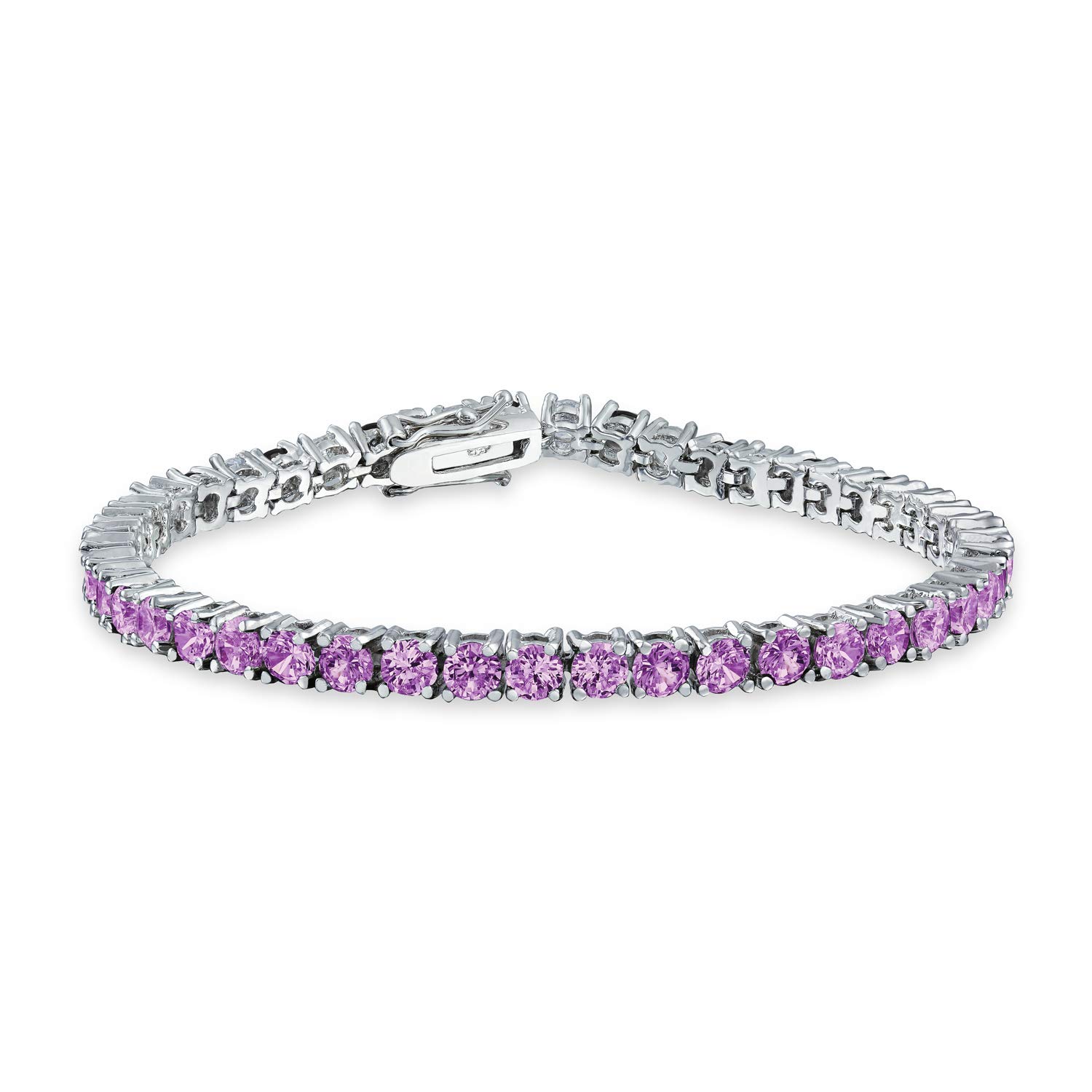 Bling Jewelry 12 CTW Prong Basket Set Solitaire Round Cubic Zirconia Lavender Purple Simulated Amethyst AAA CZ Tennis Bracelet For Women Prom Bride Silver Plated