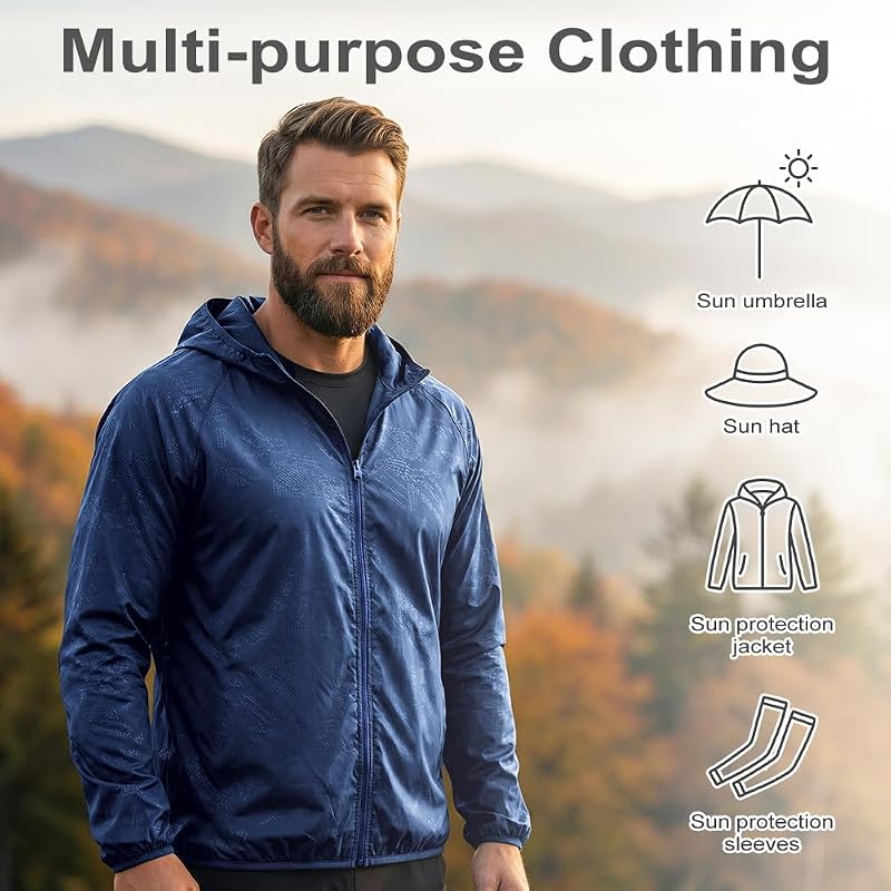 Veste de Pluie à Capuche Coupe-Vent Légère Imperméable et Respirant