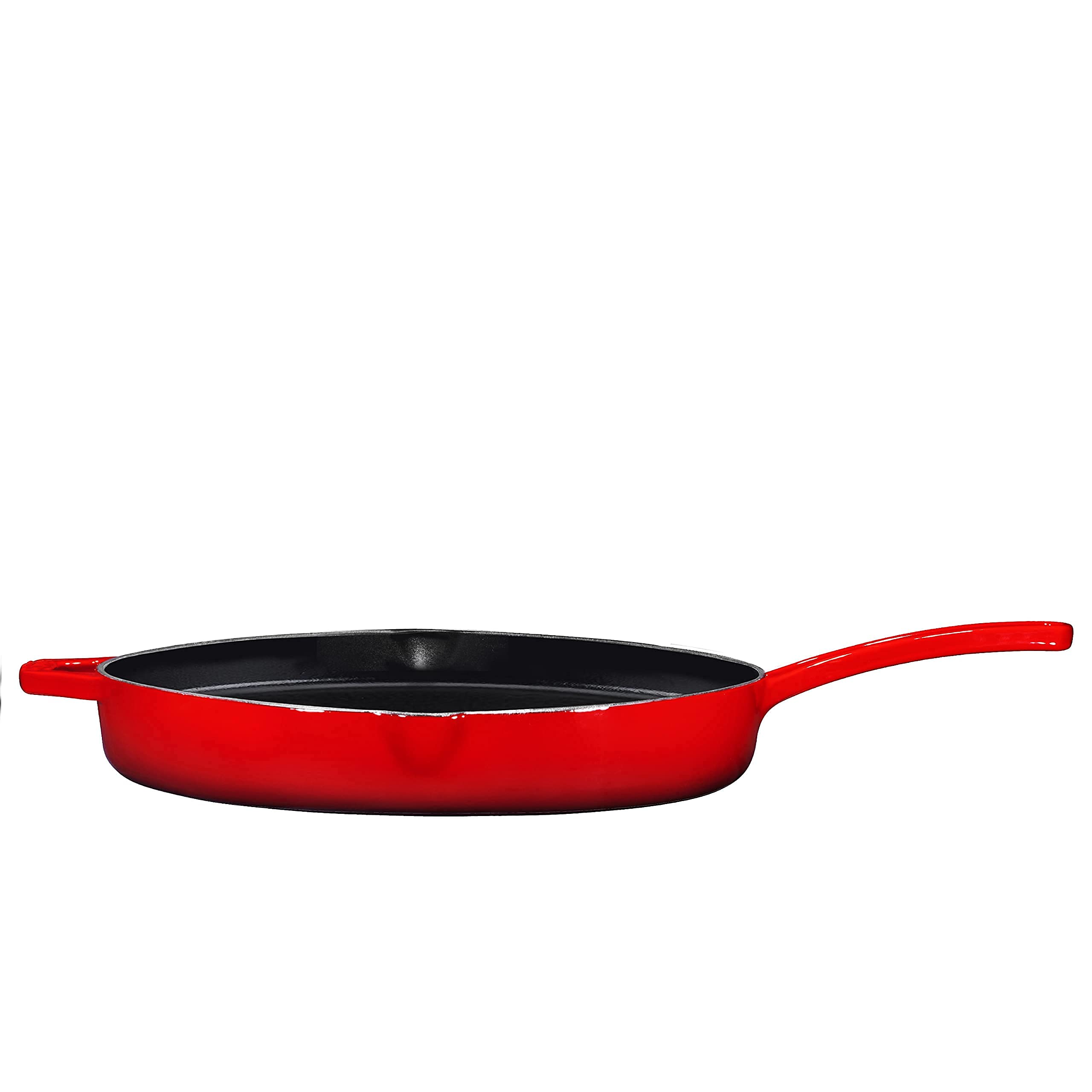 Bruntmor 12-Inch Enameled Cast Iron Skillet - Pre-Seasoned Frying Pan for Cooking, Grilling, and Baking - Smooth Nonstick Cast Iron Pan - Oven Safe and Durable Cookware for Versatile Use - Red