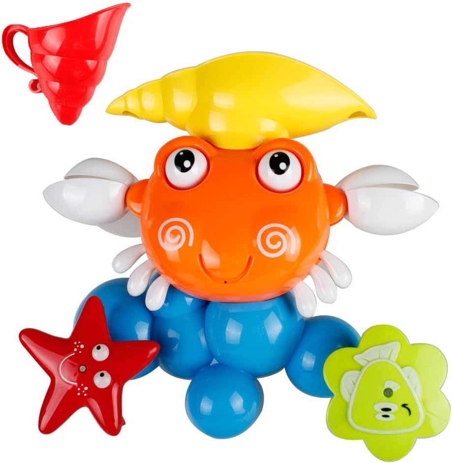 Haite NO.9903 Cute Bath Toy Crab Fill-Flow Play Set for Toddler/Baby/Kids Ages 18+ Months Educational Bathtub Toy Set Makes Bathing More Fun for Girls & Boys