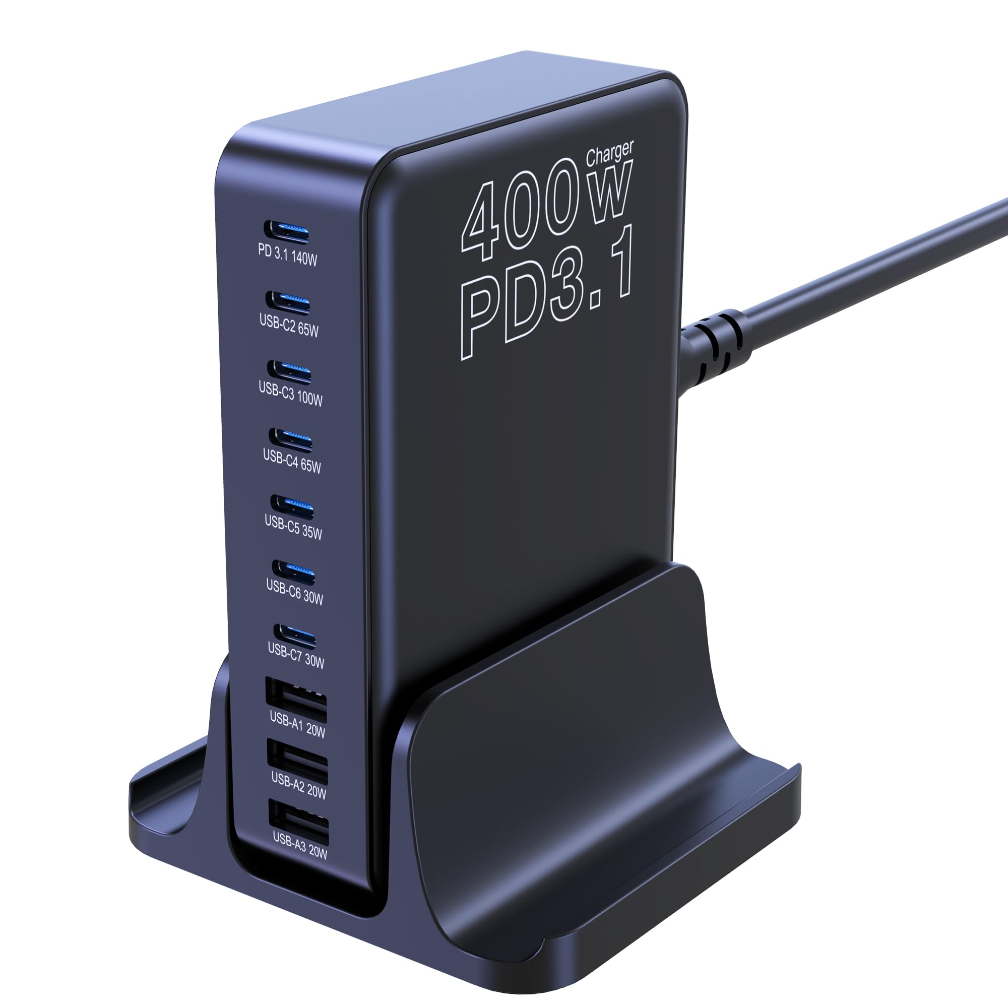 CHIPOFY 400W USB C Charger, GaN Compact 10-Ports PD3.1 140W PPS 45W QC20W Super Fast Charging Station for MacBook Laptop, iPad, iPhone 17/Pro/16/15, Galaxy S24/S23, Steam Deck and More