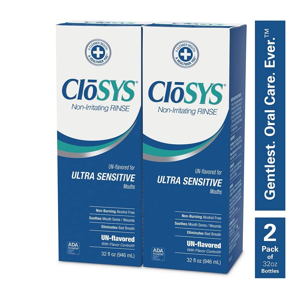 ( best by:2027/07)CloSYS Ultra Sensitive Mouthwash, 32 Fl Oz (2 Count), Unflavored (Optional Flavor Dropper Included), Alcohol Free, pH Balanced, Helps Soothe Sensitivity, Kills Germs that Cause Bad Breath