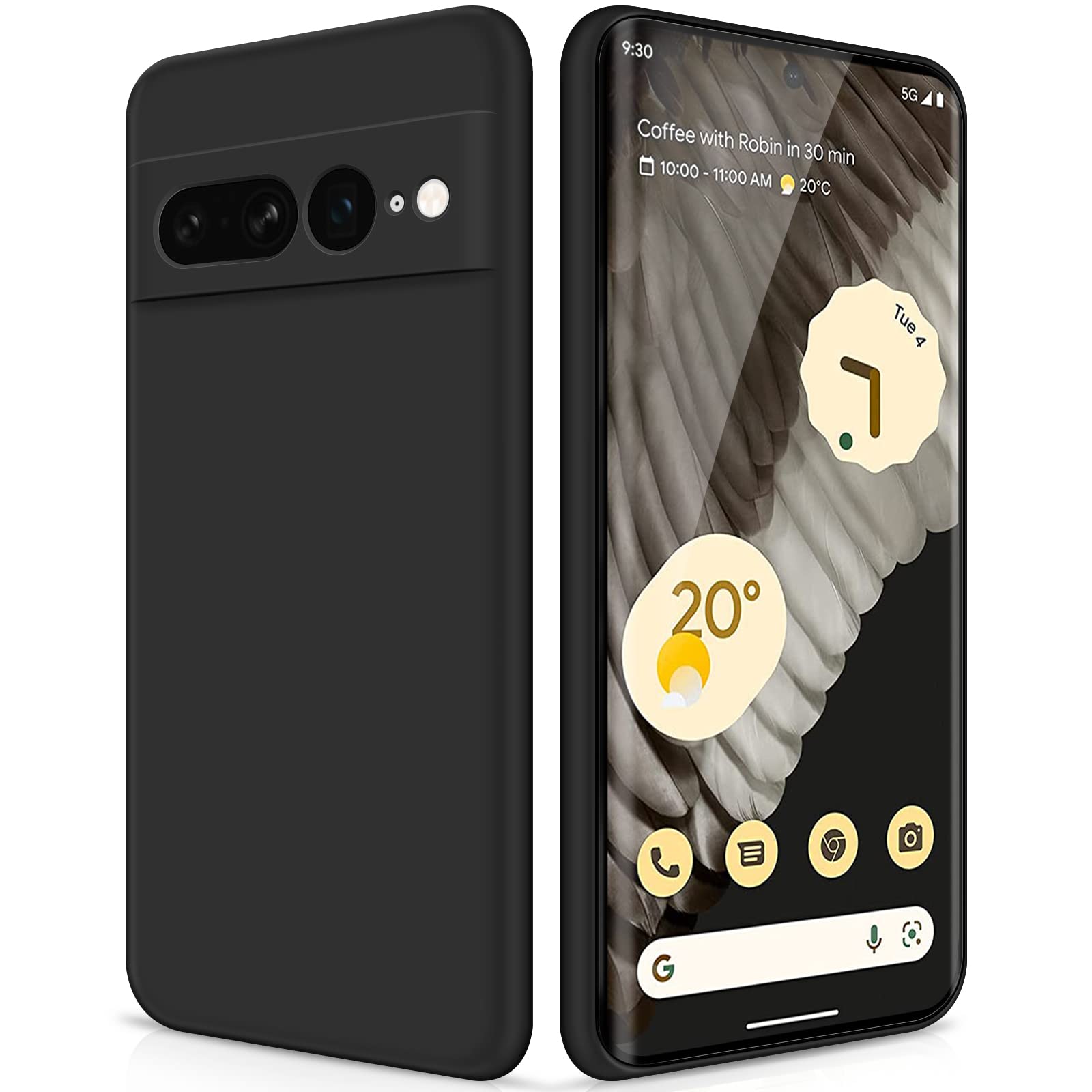 GiiYoon Case Compatible with Google Pixel 7 Pro, Silky-Soft Touch Full-Body Protective Phone Silicone Case, Shockproof Cover with Microfiber Lining, Black