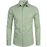 ZEROYAA Men's Long Sleeve Dress Shirt Solid Slim Fit Casual Business Formal Button Up Shirts with Pocket