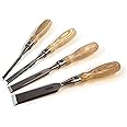 Narex 853654 4 Piece Set of Richter Extra Bevel Edge Chisel (1/4, 1/2, 3/4 and 1 inch) Cryogenic Treated Cr-V Steel Hardened to HRc 62 Ergonomic Ash Handles Stainless Steel Ferrules