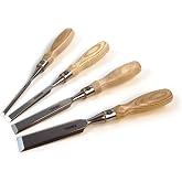 Narex 853654 4-Piece Set of Richter Bevel Edge Chisels (1/4, 1/2, 3/4 and 1 inch) | Cryogenic Treated Cr-V Steel Hardened to HRc 62 Ergonomic Ash Handles Stainless Steel Ferrules