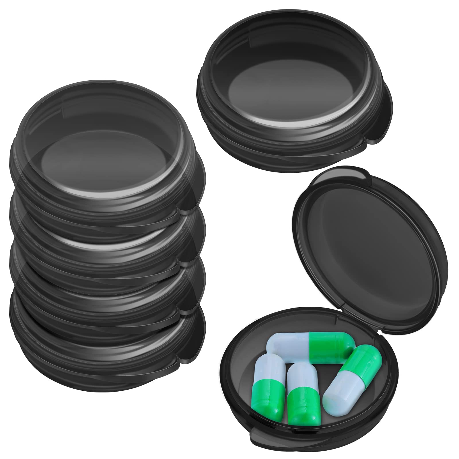 Photo 1 of Patelai Small Pill Case Travel Pill Container Clear Mini Organizer Box Round Black Medicine Case Holder for Pocket Purse Briefcase Travel Medicine Cod Liver Oil Storage(6 Pack)