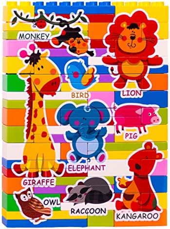 Animal Puzzle Building Blocks - Plastic Building Brick Toys For Kids - Educational Block Set Farm Animals For Children.