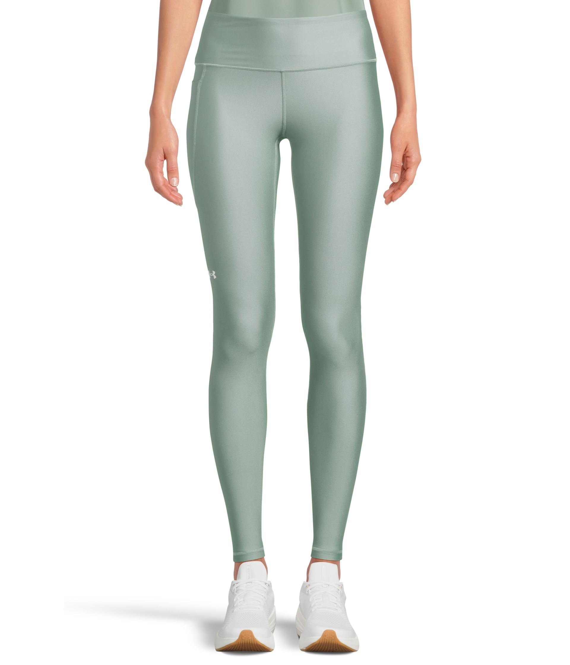 Under Armour Womens HeatGear Armour High Waisted Pocketed No-Slip Leggings, (348) Silica Green / / White, X-Small Tall Image