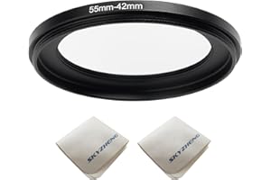 SKYZHENG 55mm lens to 42mm Camera Lens Adapter 55mm to42mm Step Down Ring Adapter Ring for all brands of UV ND CPL, with premium lens wiping cloth 2 pack (55mm-42mm)