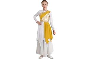Winnrchan Long Sleeve Praise Dance Dress for Girls Metallic Liturgical Worship Dance Costumes Asymmetrical Church Robe Tunic