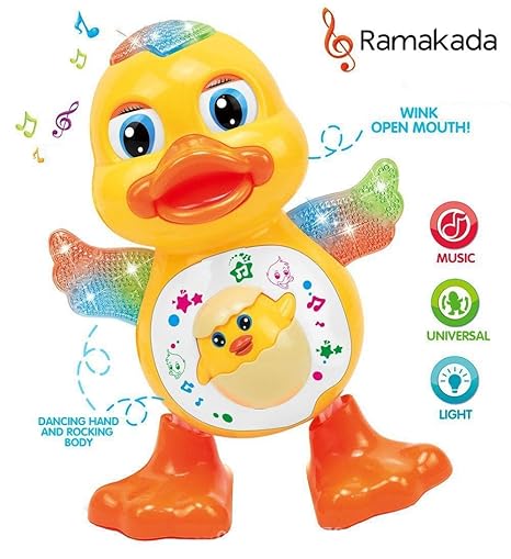 Ramakada Dancing Duck Toy with Real Dance Action and Music Flashing Lights, Multi Color