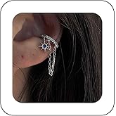 Andelaisi Boho Sapphire Star Ear Cuff Earrings Vintage Crystal Cuff Chain Earrings Gold Starburst Clip Cuff Earrings CZ Tassel Cartilage Clip Earrings Jewelry for Women and Girls