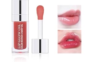 Hydrating Tinted Lip Oil Gloss - Non-sticky Big Brush Head, Nourishing Repairing Plumping Lip Glow Tint - Rosewood