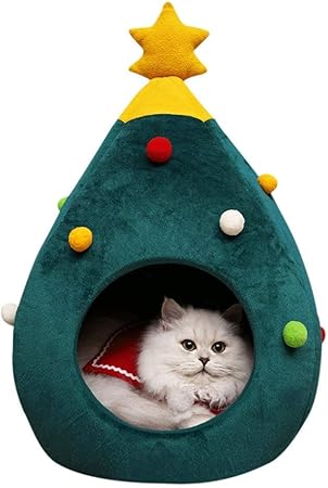 Immagini Di Gatti Di Natale.Puzzlos Nido Del Letto Di Gatto Comodo Letto In Feltro Gatto In Grotta Albero Di Natale A Forma Di Nido Semi Chiuso Per Animali Domestici Per Mantenere Caldo Il Gattino Amazon It Casa E