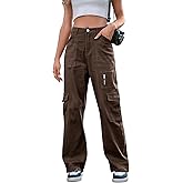 IVIR Cargo Pants Women High Waist Wide Leg Casual Pants with 7 Pockets Stretchy Drawstring Baggy Y2K Trousers